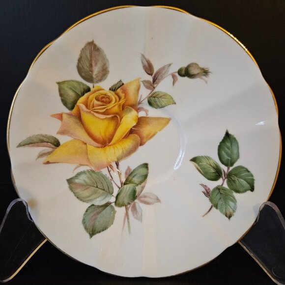 Adderley Fine Bone China Teacup and Saucer Minerve Pattern Yellow Rose England - Picture 7 of 7